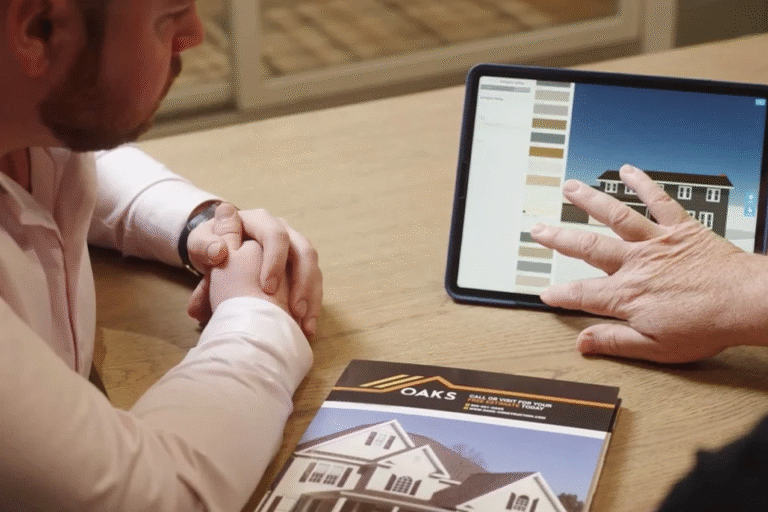 A person sitting at a desk using a laptop. Their hands are on the keyboard.