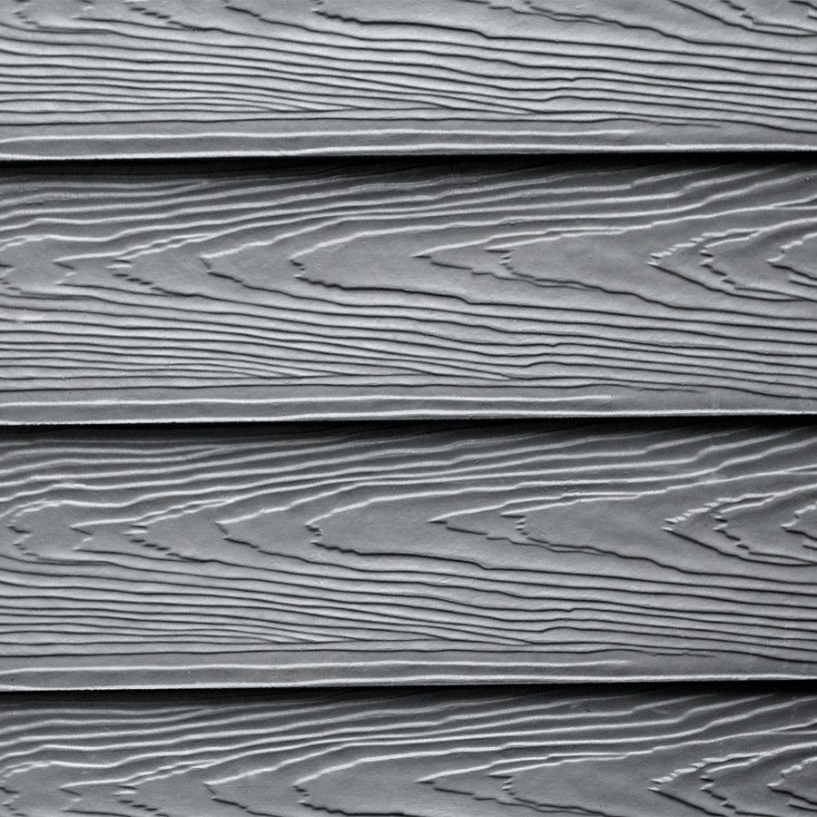 Gray wooden siding with a wood grain texture. The panels have a horizontal orientation.
